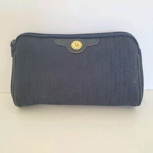 Christian Dior Vintage Trotter Navy Blue Cosmetic Travel Bag Small Zip Pouch
